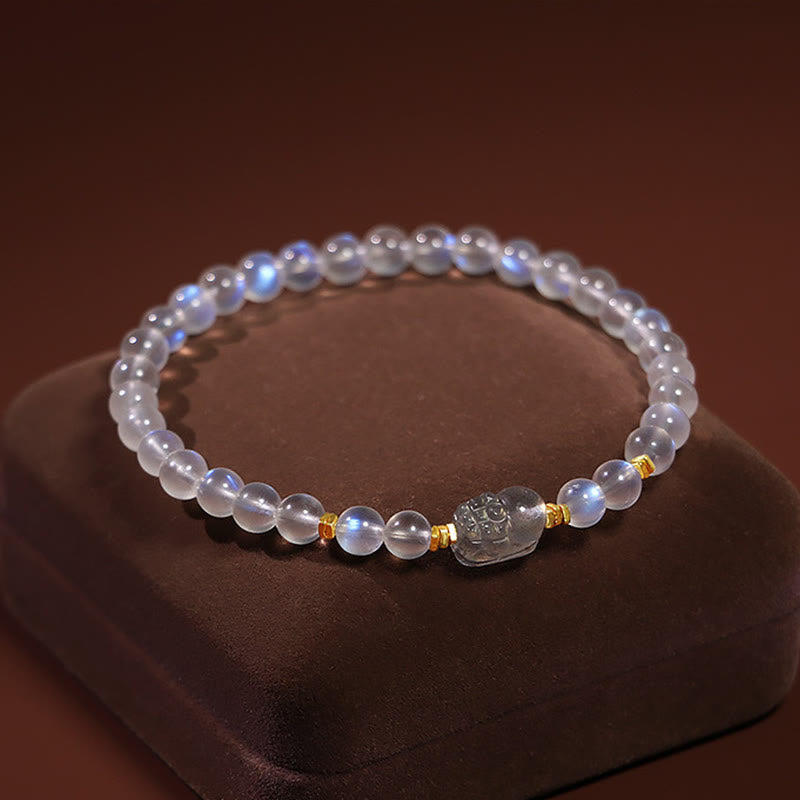 Fortune Jewel 925 Sterling Silver Plated Gold Natural Moonstone PiXiu Healing Bracelet