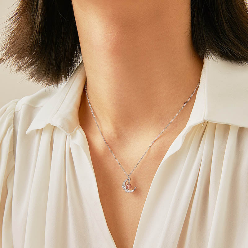 Fortune Jewel Strawberry Quartz Blue Crystal Love Healing Necklace