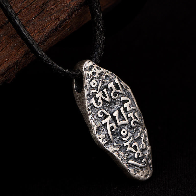 Fortune Jewel Tibetan 925 Sterling Silver Om Mani Padme Hum Dorje Vajra Engraved Strength Necklace Pendant