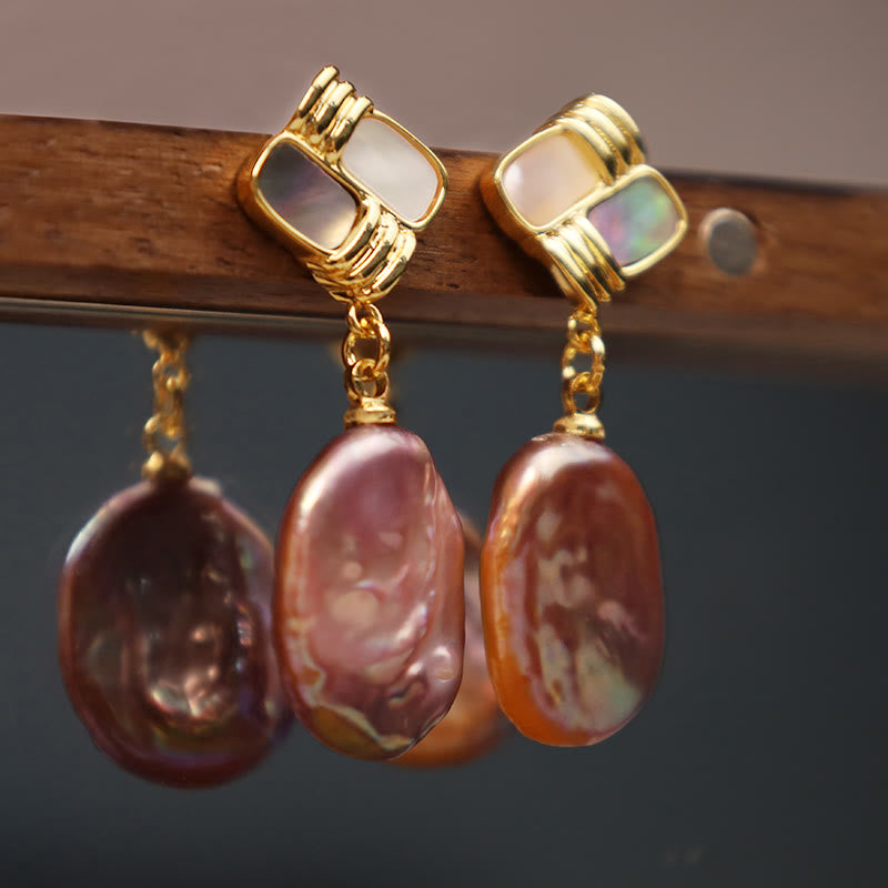 Fortune Jewel 925 Sterling Silver Posts Copper Plated Gold Natural Baroque Pearl Healing Drop Earrings
