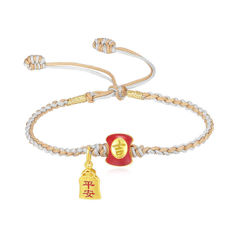 Fortune Jewel 925 Sterling Silver Handmade Auspicious Chinese Character Blessing Braided String Bracelet