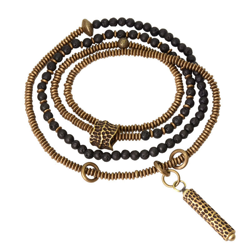 Fortune Jewel Vintage Lava Rock Brass Copper Healing Multilayered Bracelet