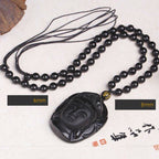 Fortune Jewel Natural Black Obsidian Kwan Yin Avalokitesvara Strength String Necklace Pendant