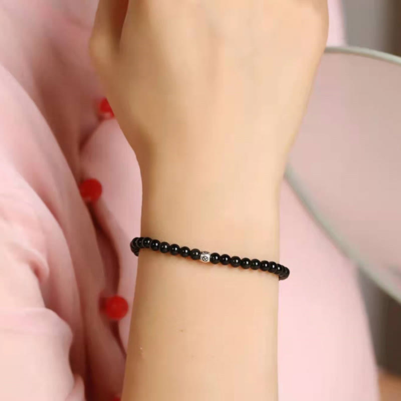 Fortune Jewel Natural Black Obsidian Smoky Quartz Purification Strength Bracelet