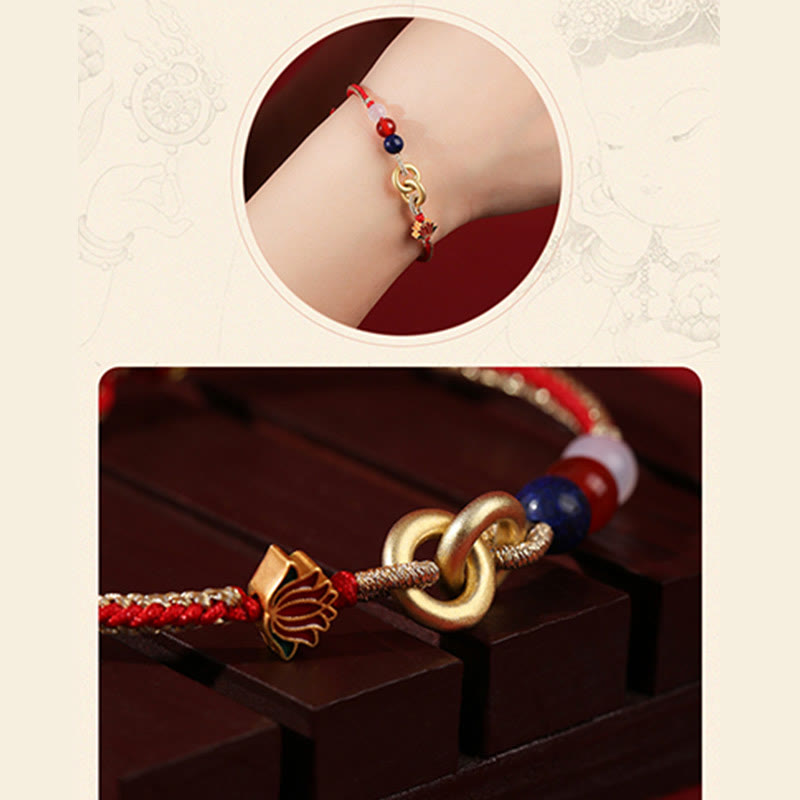 Fortune Jewel 925 Sterling Silver Double Peace Buckle Lotus Auspicious Bracelet