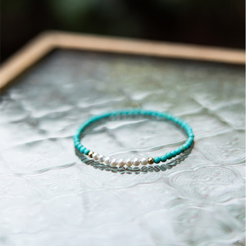 Fortune Jewel 925 Sterling Silver Natural Turquoise Pearl Beaded Bracelet