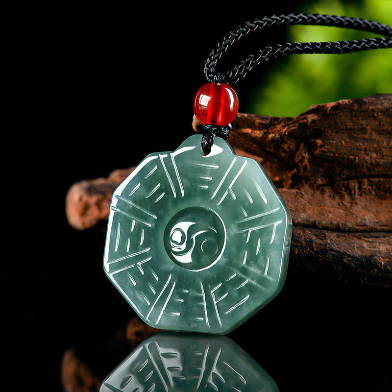 Buddha Stones Natural Jade FengShui Bagua Yin Yang Prosperity Necklace Pendant Fortune Jewel