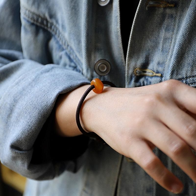 Fortune Jewel 925 Sterling Silver Chinese Zodiac Natal Buddha Natural Amber Clear Anxiety Bracelet