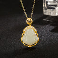 Fortune Jewel 925 Sterling Silver Laughing Buddha Hetian White Jade Protection Necklace Pendant Fortune Jewel