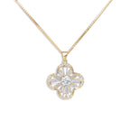 925 Sterling Silver CZ Four Leaf Clover Necklace – White Gold Color Collarbone Chain for Women