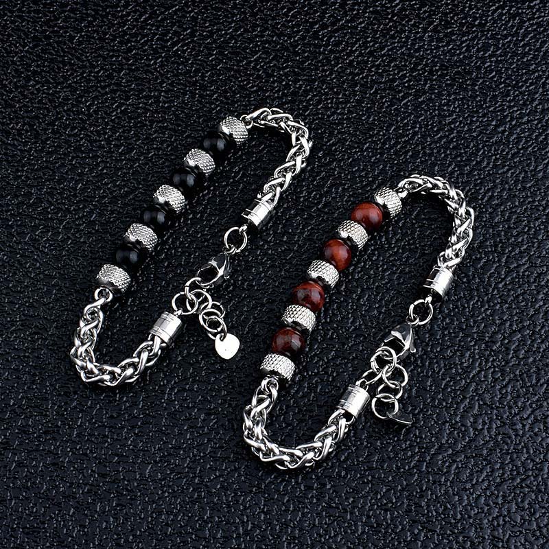 Fortune Jewel Black Onyx Tiger Eye Bead Courage Bracelet