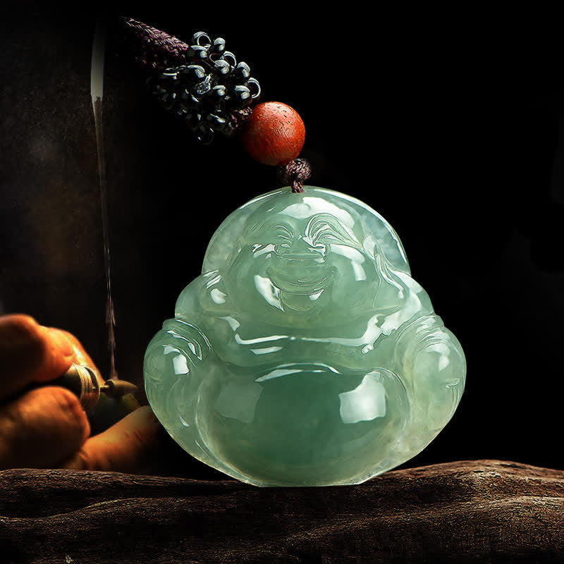 Fortune Jewel Laughing Buddha Jade Abundance String Necklace Pendant Fortune Jewel