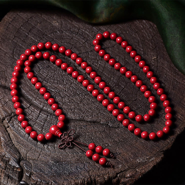 Fortune Jewel 108 Mala Beads Cinnabar Om Mani Padme Hum Pattern Engraved Blessing Bracelet
