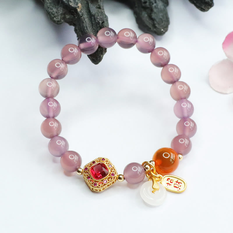 Fortune Jewel Natural Purple Chalcedony Candy Agate Peace Buckle Harmony Lucky Fortune Charm Bracelet