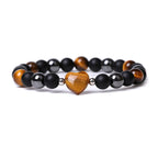 Fortune Jewel Black Onyx Tiger Eye Stone Crystal Love Heart Protection Bracelet