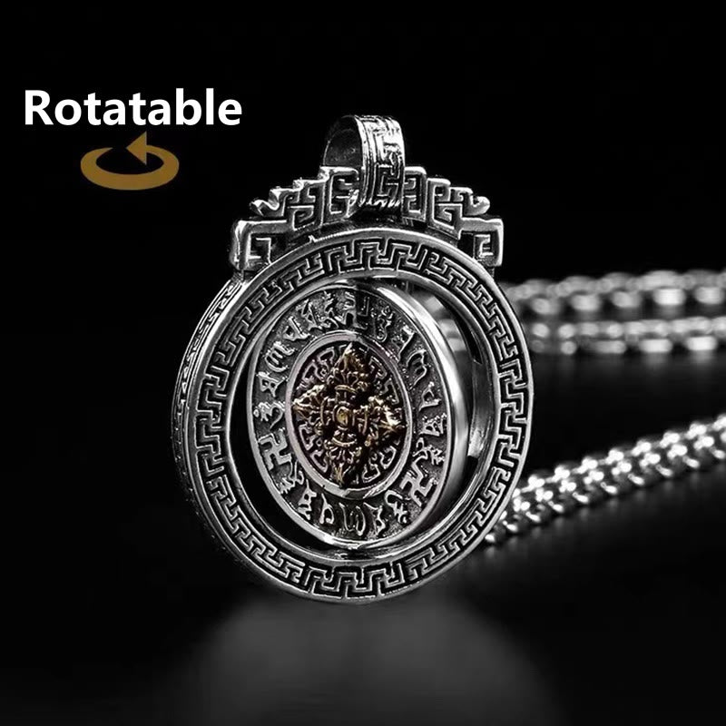 Fortune Jewel Tibetan Om Mani Padme Hum Double Dorje Vajra Rotatable Purity Peace Necklace Pendant