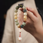 Fortune Jewel Natural Bodhi Seed Lovely Paw Ebony Wood Lucky Cat Wisdom Bracelet