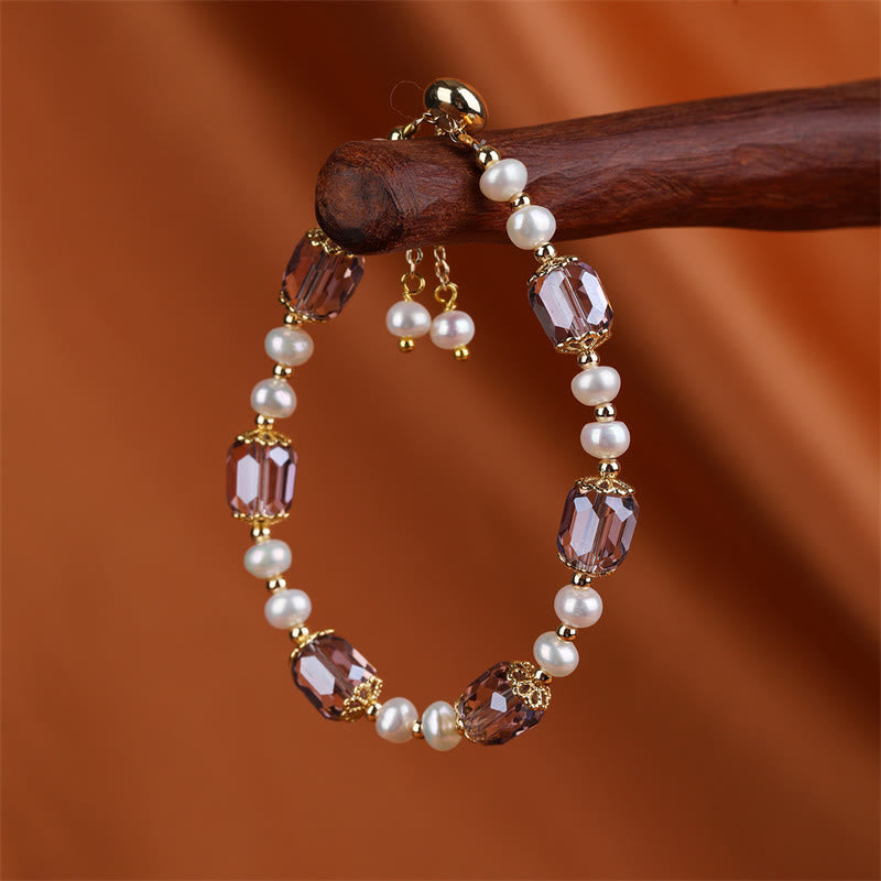 Fortune Jewel Natural Amethyst Pearl Peace Healing Chain Bracelet