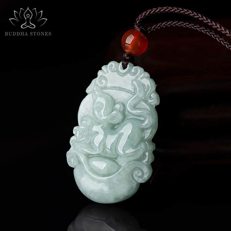 Fortune Jewel Natural Jade 12 Chinese Zodiac Sucess Pendant Necklace Fortune Jewel