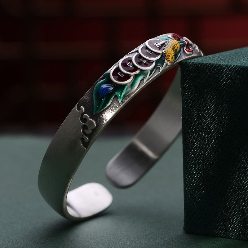 Fortune Jewel Feng Shui Five Emperor Coins Peanut Wealth Bracelet Bangle