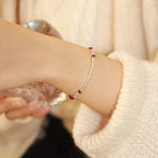Fortune Jewel 925 Sterling Silver Bamboo White Agate Red Agate Bead Protection String Braided Bracelet