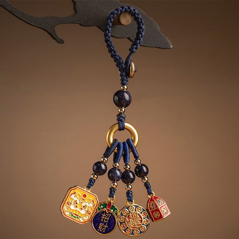 Fortune Jewel Nothing to Be Superstitious Dancing Lion Copper Wealth Key Chain
