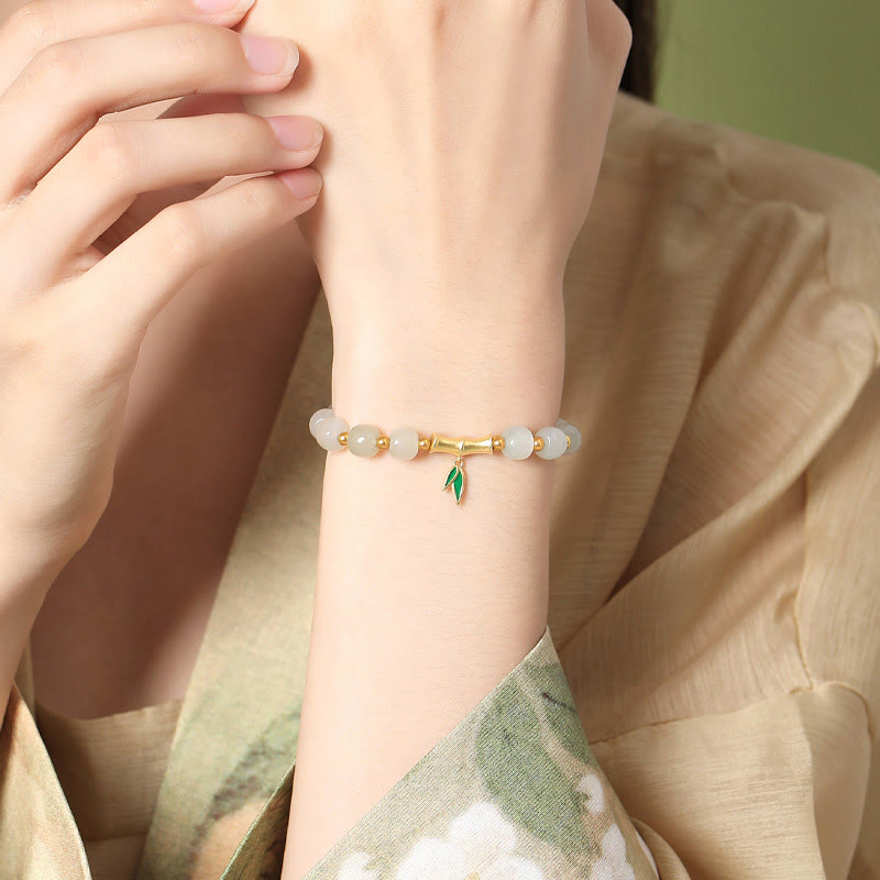Fortune Jewel 925 Sterling Silver Hetian White Jade Bamboo Luck Bracelet