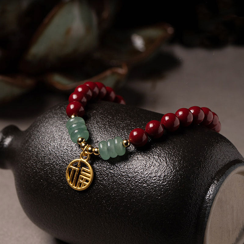 Fortune Jewel Cinnabar Green Aventurine Luck Blessing Bracelet