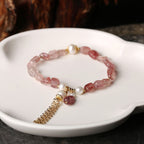 Fortune Jewel Natural Strawberry Quartz Pearl 14k Gold Plated Love Healing Bracelet