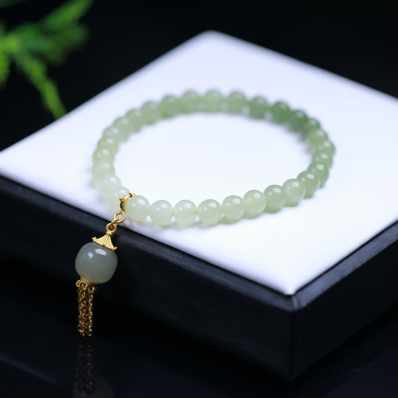 Fortune Jewel 925 Sterling Silver Hetian Jade Beaded Wealth Charm Bracelet