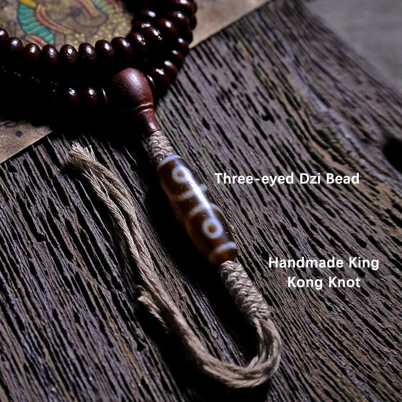 Fortune Jewel Natural Tibet 108 Mala Beads Purple Bodhi Seed Three-eyed Dzi Bead Copper Dorje Harmony Bracelet