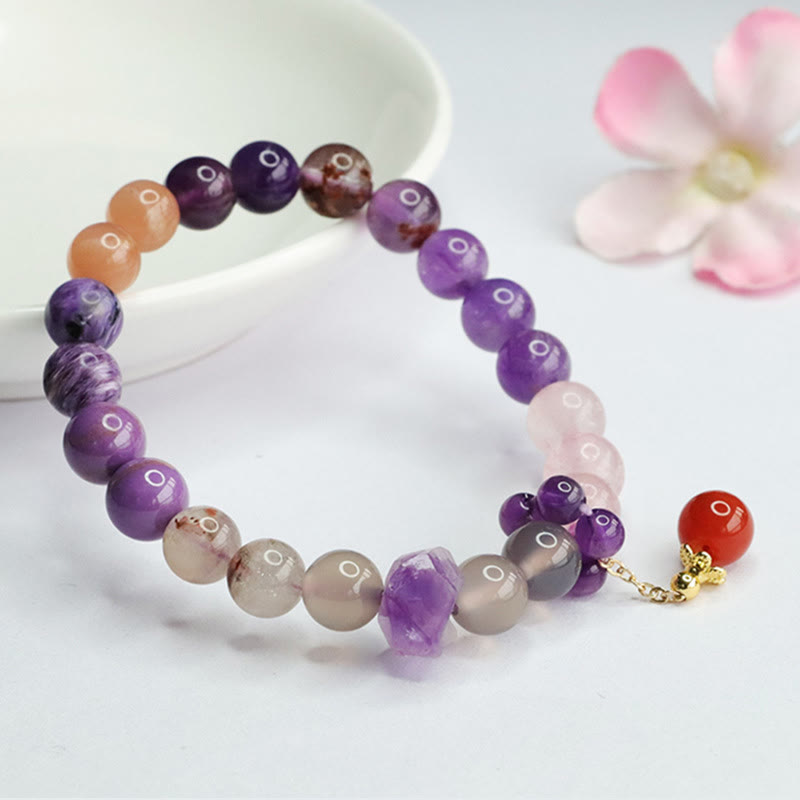 Fortune Jewel Natural Amethyst Crystal Inner Peace Healing Bead Charm Bracelet