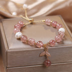 Fortune Jewel Strawberry Quartz Rutilated Quartz Fishtail Charm Healing Bracelet