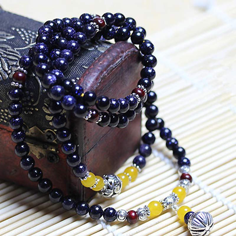 Fortune Jewel Blue Sandstone Wealth Charm Bracelet Mala