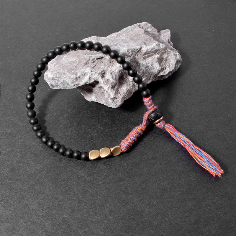 Fortune Jewel Handmade Tibetan Black Onyx Tassel Bracelet