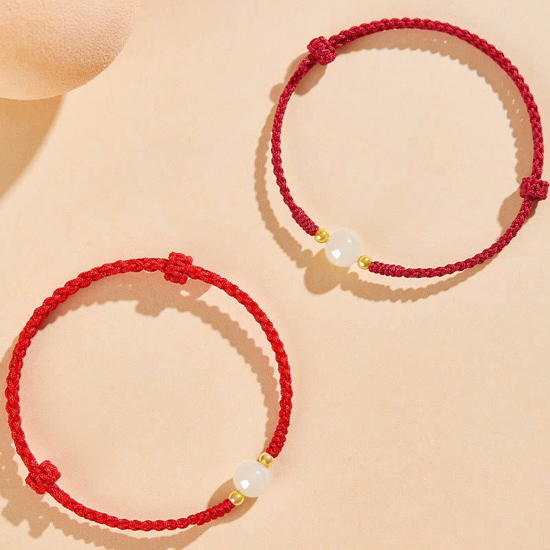 Fortune Jewel Handcrafted Round Jade Lucky Bead Prosperity Braided Bracelet