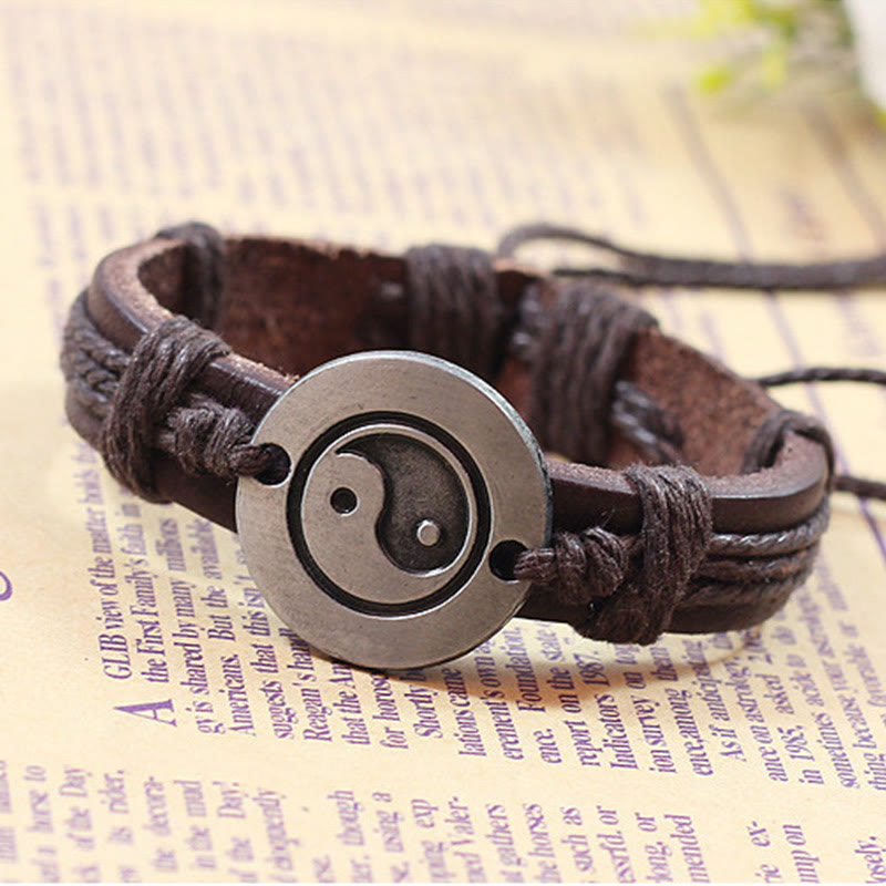 Fortune Jewel Retro Yin Yang Leather Harmony String Bracelet