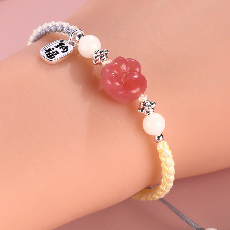 Fortune Jewel Yanyuan Agate Cat Claw Paw White Bodhi Seed Fu Character Positive Braided Rope Bracelet