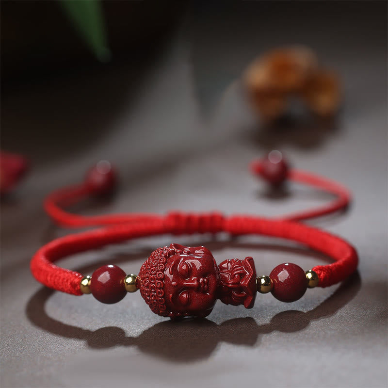 Fortune Jewel Chinese Zodiac Natal Buddha Cinnabar Amulet Blessing String Bracelet