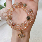 Fortune Jewel Rose Quartz Elephant Healing Energy Charm Bracelet