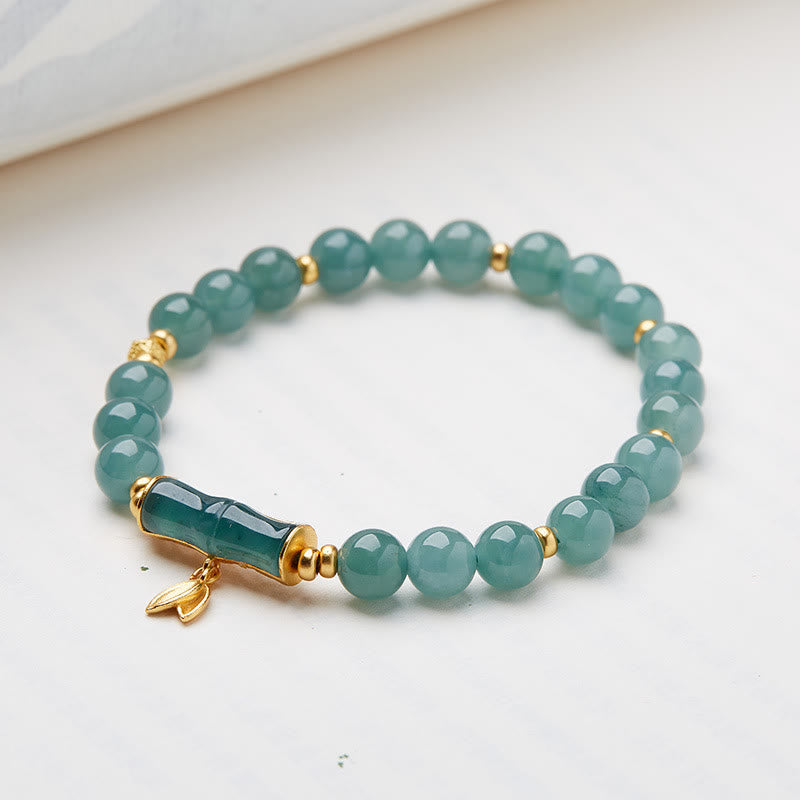 Fortune Jewel 925 Sterling Silver Plated Gold Natural Green Jade Bamboo Charm Luck Bracelet
