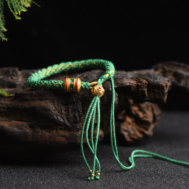 Fortune Jewel Tibetan Handmade Luck Prayer Wheel Bead Charm Weave Colorful String Bracelet