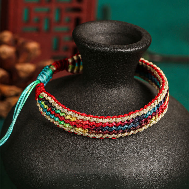 Fortune Jewel Tibet Handmade Rainbow Multicolored Protection Braided String Bracelet
