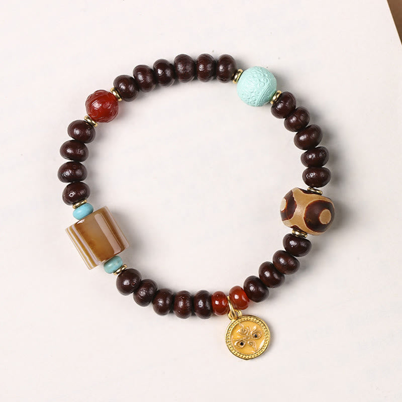 Fortune Jewel Natural Tibet Purple Bodhi Seed Dzi Bead God of Wealth Wisdom Bracelet