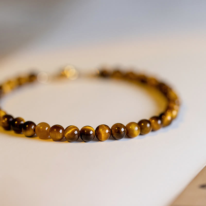 Fortune Jewel 14K Gold Plated Natural Tiger Eye Stone Courage Protection Bracelet