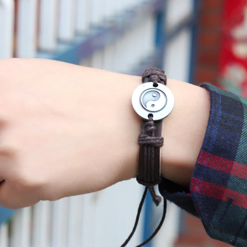 Fortune Jewel Retro Yin Yang Leather Harmony String Bracelet