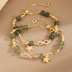 Fortune Jewel 14k Gold Plated Copper Green Rutilated Quartz Möbius Loop Eternal Love Star Protection Bracelet