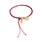 Fortune Jewel Handmade Peach Blossom Rosette Bow Knot Fu Character Charm Luck Fortune Red Rope Bracelet
