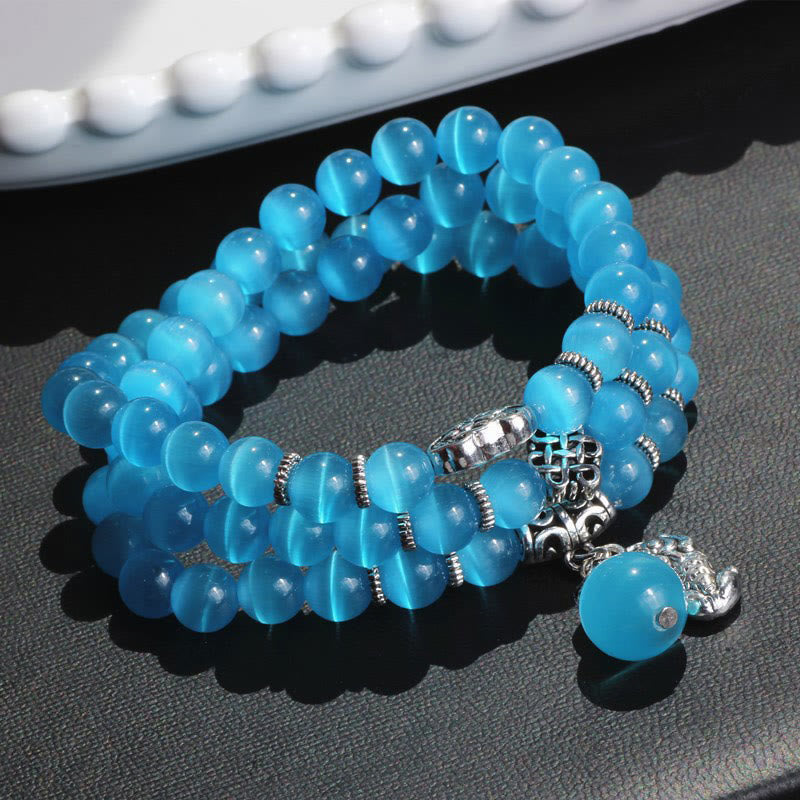 Fortune Jewel Cat Eye PiXiu Support Triple Wrap Bracelet