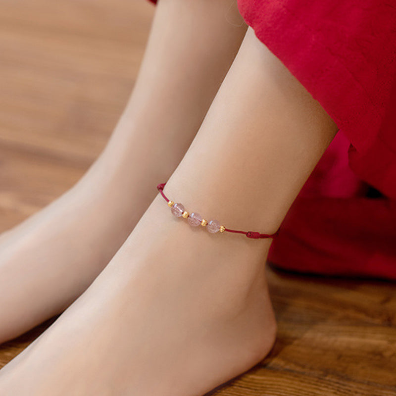 Fortune Jewel Strawberry Crystal Beads Luck Red String Anklet